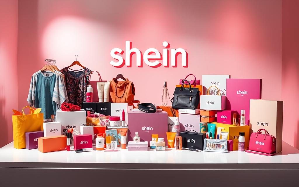 A colorful and dynamic product display showcasing an array of Shein freebies. The foreground features an assortment of free trial items such as clothing, accessories, and beauty products, artfully arranged on a sleek white surface. The midground offers a glimpse of the Shein logo and branding, creating a sense of brand recognition. The background is filled with a soft, gradient-infused backdrop, evoking a sense of modern sophistication. Dramatic lighting casts subtle shadows, adding depth and dimension to the scene. The overall composition conveys the excitement and accessibility of Shein's freebie programs, inviting the viewer to explore and participate.